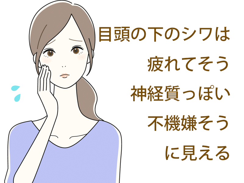 目頭の下のシワは「疲れた顔つき、寂しそう、神経質っぽい、不機嫌そう、幸薄い