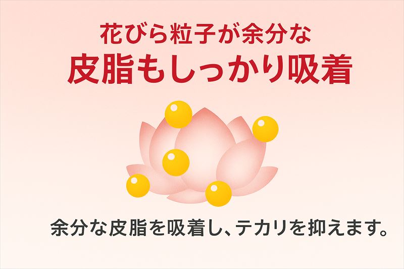 独自の花びら構造粒子で光を乱反射し、透明感ある仕上がり