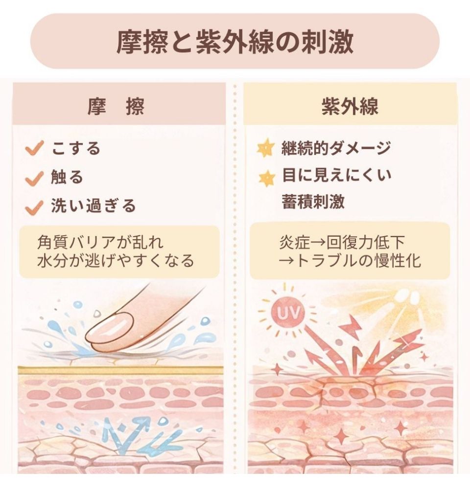 摩擦と紫外線の刺激