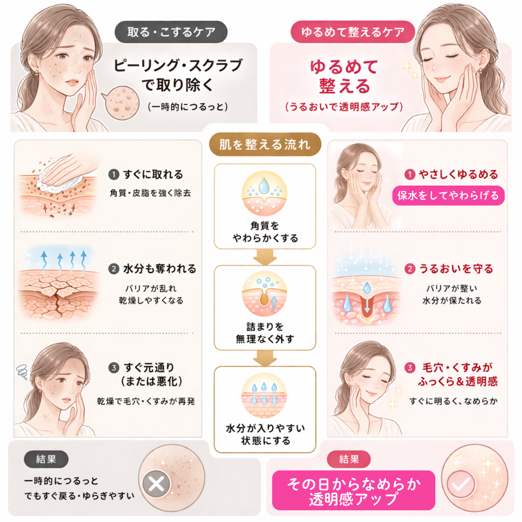 「取る・こする」ではなく、「ゆるめて整える」という考え方です