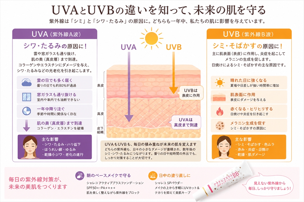 紫外線には、大きく分けてUVAとUVBがあります