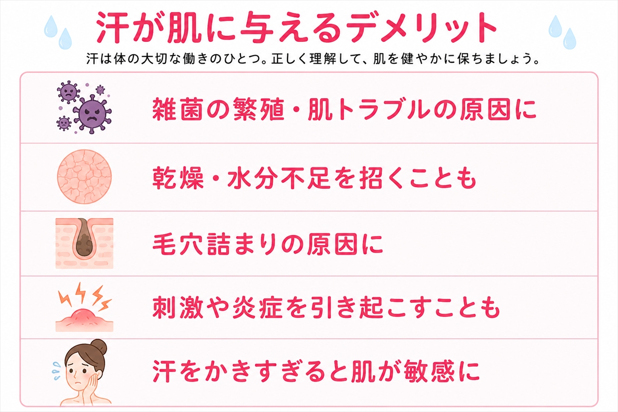 汗が肌にあたえるデメリット5選