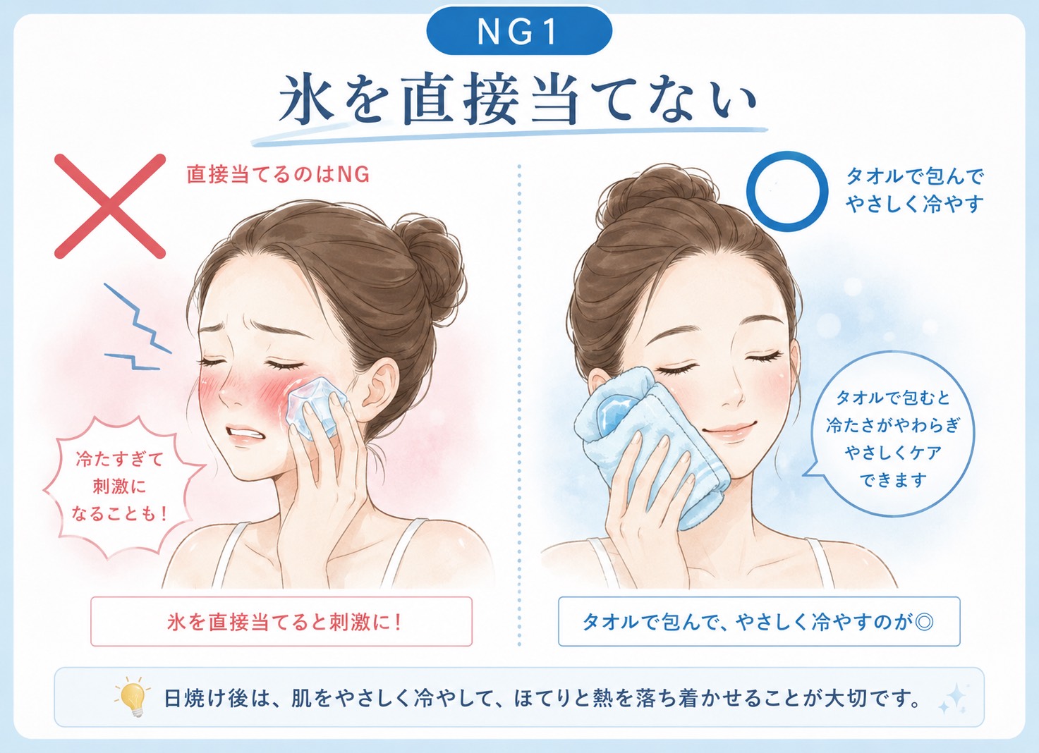 氷や保冷剤を、肌へ直接当てる