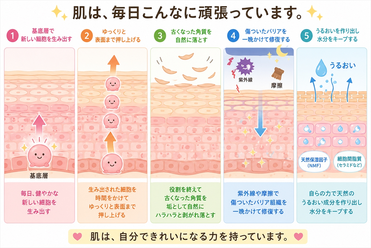 肌は頑張ってます