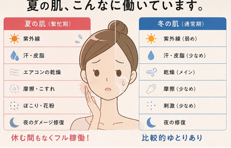 夏の肌はこんなに働いている