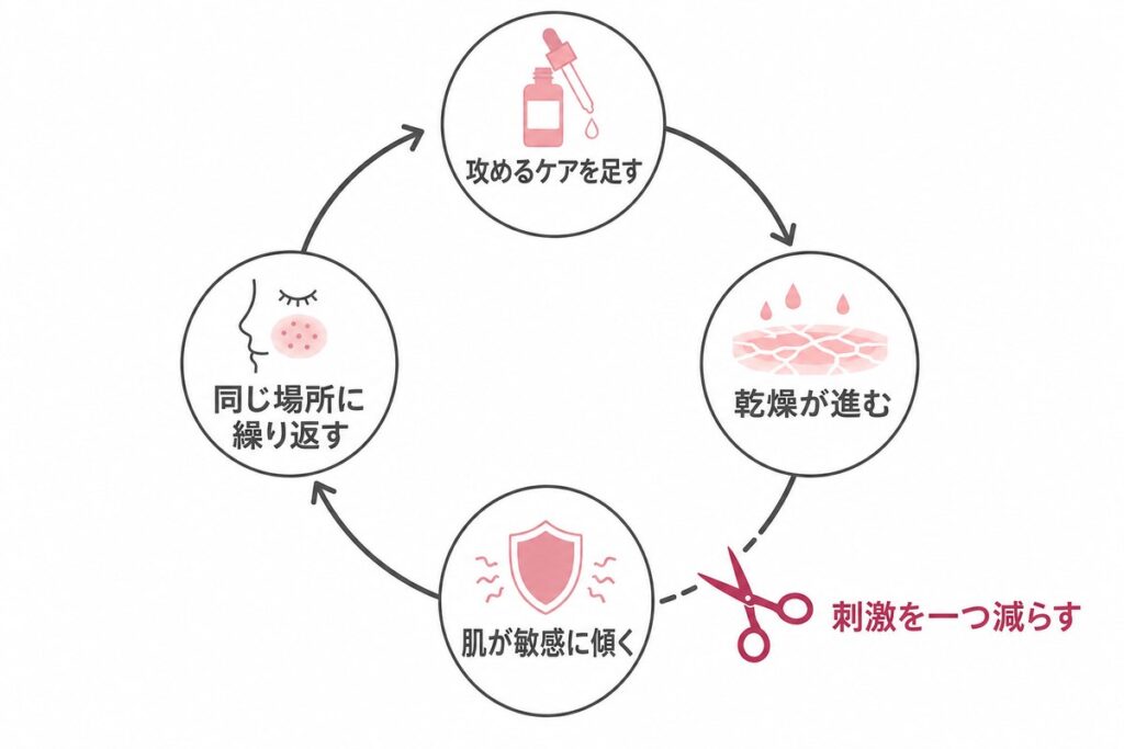 攻めるケアが乾燥と刺激を招く悪循環の図
