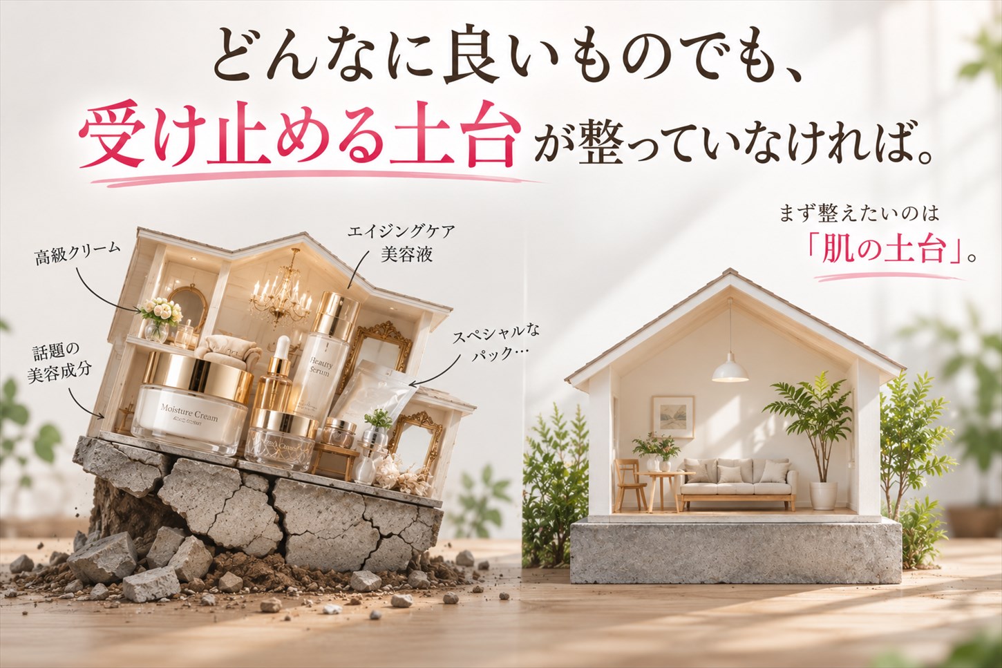 土台がグラグラだと、どんな高配合化粧品も「一時的」で終わってしまう